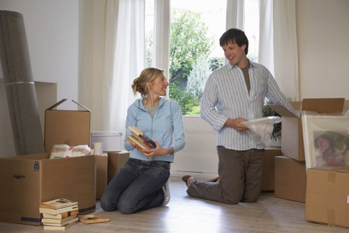 Packed household items and furniture prepared for a local Marylebone move